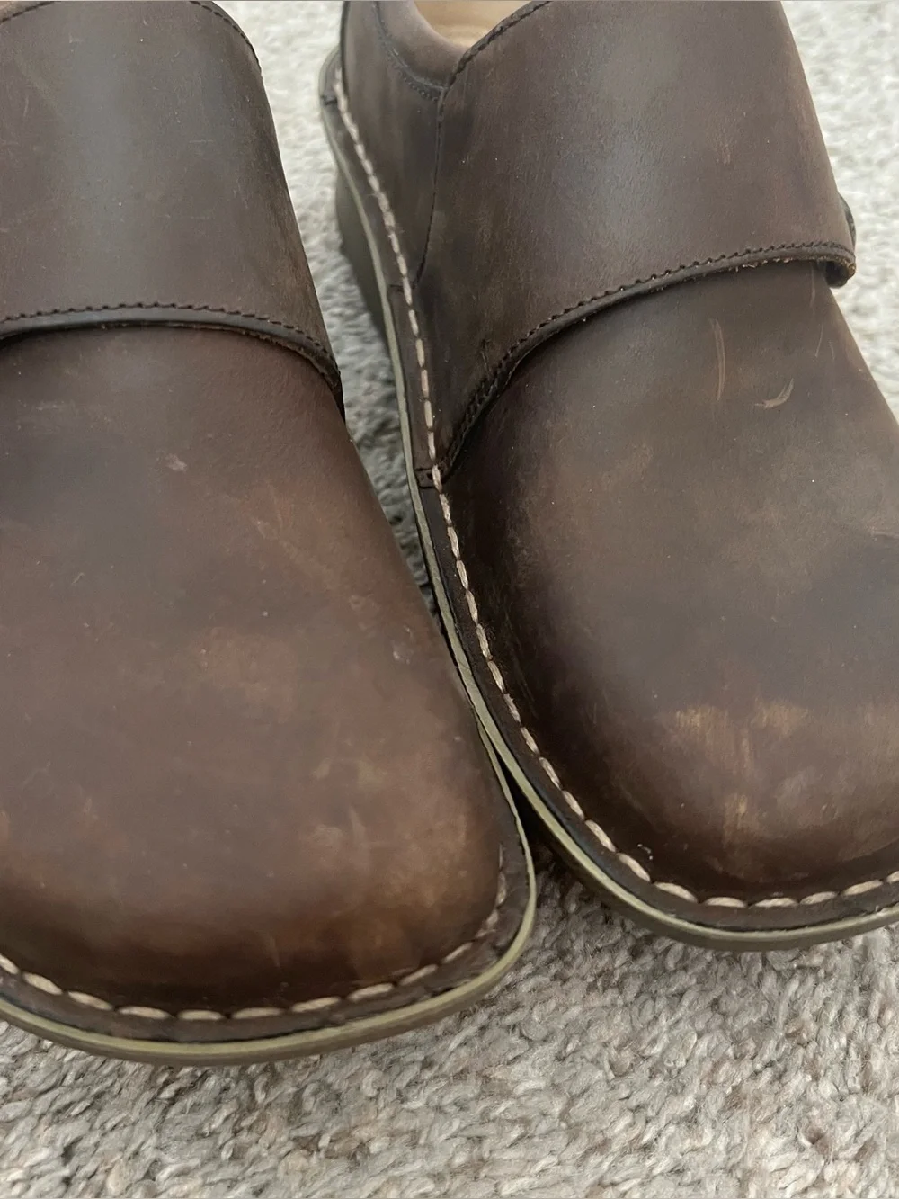 Alegria Brown Leather Platform Velcro Shoes Size 37